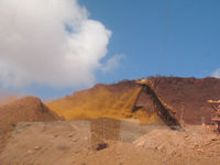 Conveyor belt spewing out ore, Rio Tinto Mine